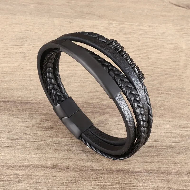 Classic Multilayer Hand Braided Leather Bracelet Men Magnetic Button Button Cuff Bracelet Charm Casual Jewelry