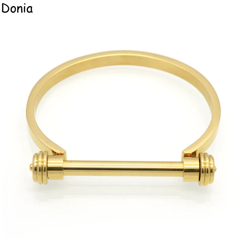 Donia jewelry European and American fashion stainless steel dumbbell titanium steel C-shaped screw bracelet punk bracelet