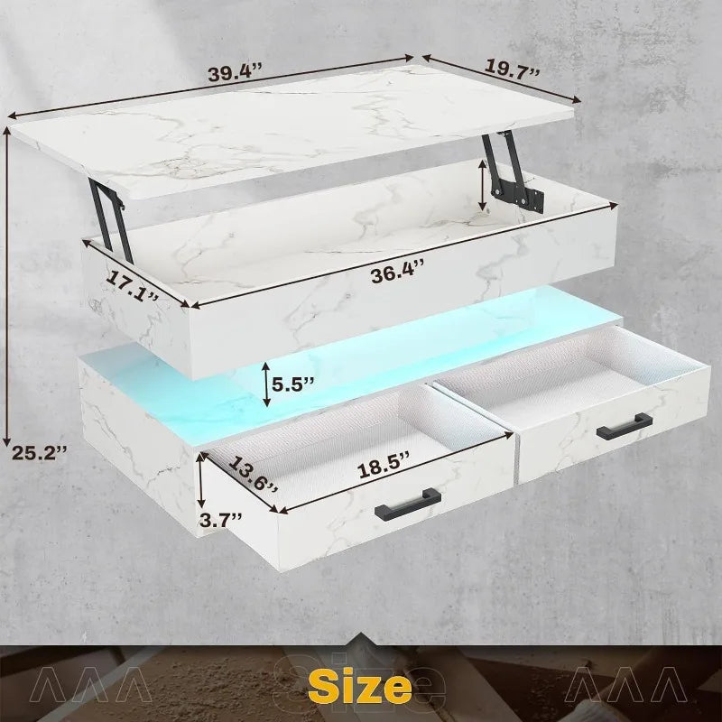 Lift Top Coffee Table with Storage LED Light.