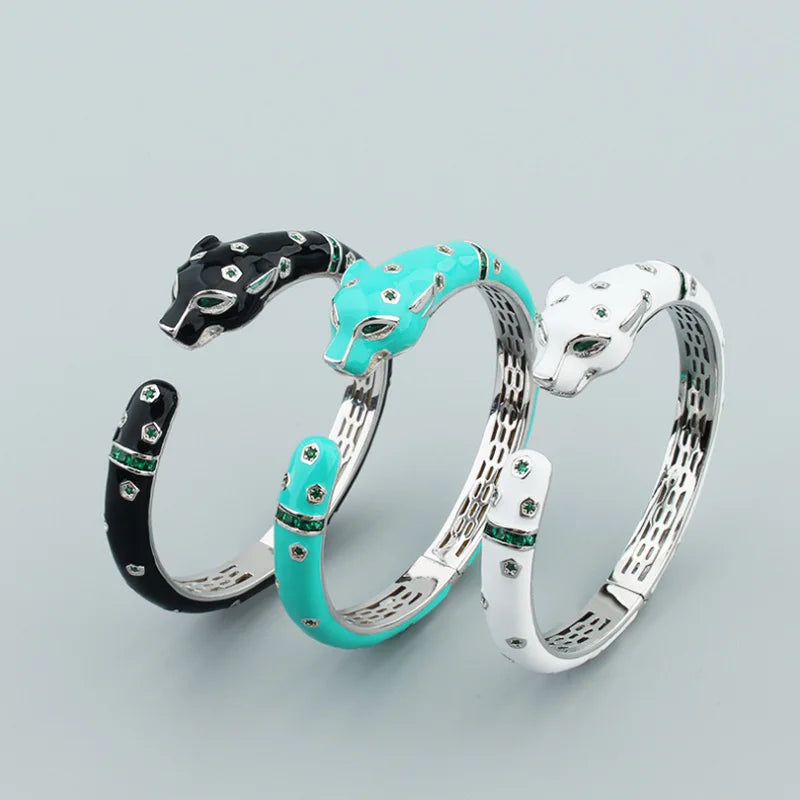 Donia Jewelry Fashion Tri-Color Enamel Leopard Pattern Titanium Micro-Inlaid AAA Zircon Luxury Animal Bracelet Ring Set