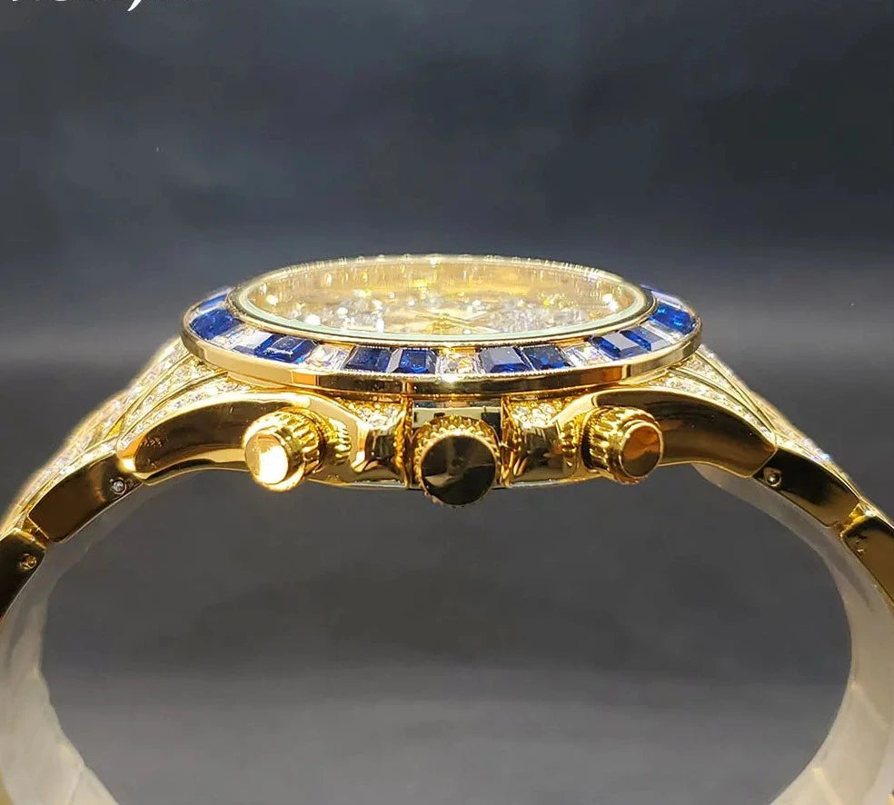 Gold Men Watch With Dark Blue Diamond Watches.