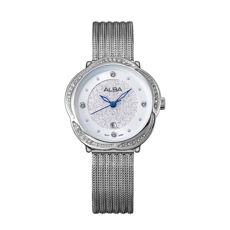 SEIKO-ALBA Women's Quartz Watch Flower Dial Creative Casual Summer ladies Watches Metal Silver 3Bar Waterproof Fashion