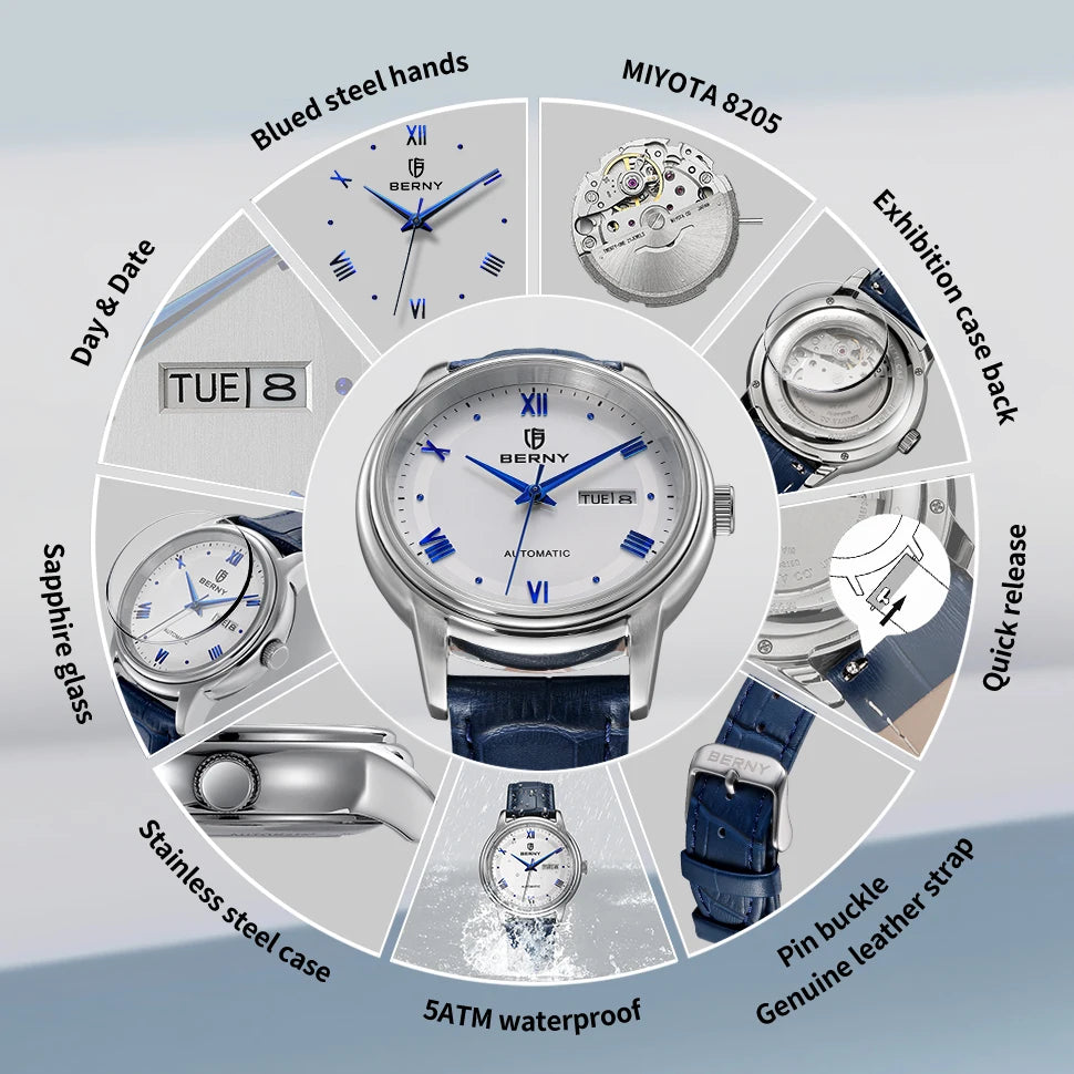 BERNY Men's Mechanical Watch movement combines.