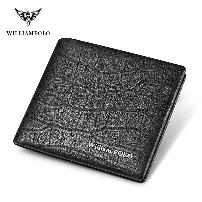 WILLIAMPOLO 100% Genuine Leather Wallet Men Crocodile Pattern Men Card Holder Wallet Real Cowhide Wallets For Man