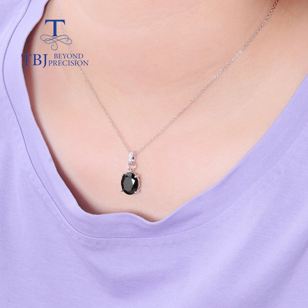 Simple design natural black spinel pendant necklace 925 sterling silver women fine jewelry festival daily wear gift