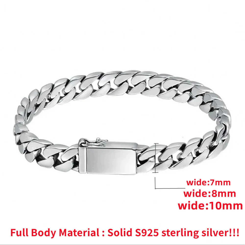 Real Solid Silver Punk Bracelet Wide.