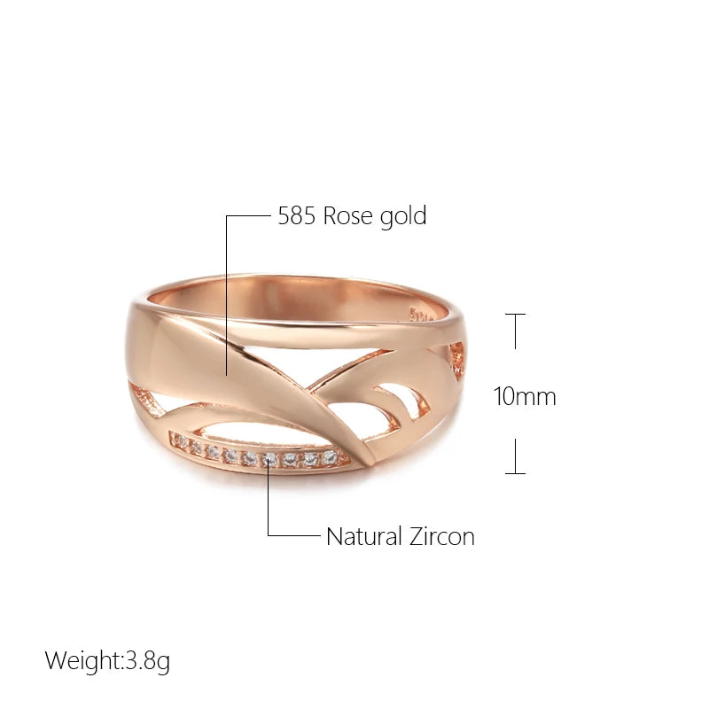 Hot 585 Rose Gold With Natural Zircon Ring for Women New Fashion 2022 Geometry Glossy Rings Fine Wedding Jewelry