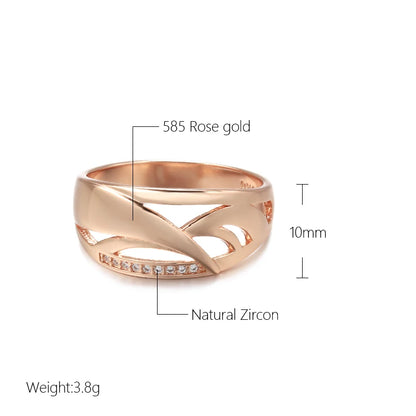 Hot 585 Rose Gold With Natural Zircon Ring for Women New Fashion 2022 Geometry Glossy Rings Fine Wedding Jewelry