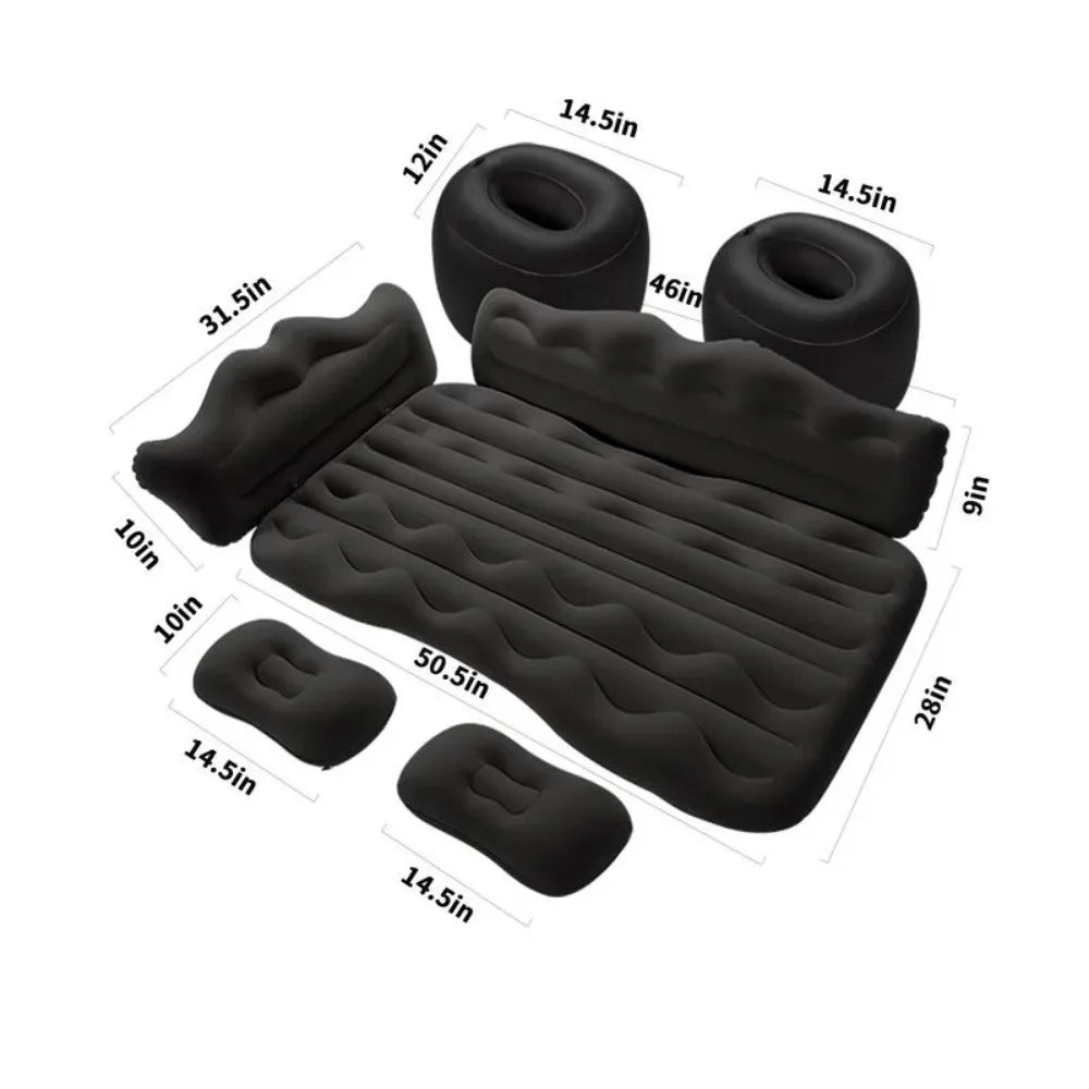 Inflatable Air Mattress with Sides for Car - Back Seat Sleeping Pad - Portable Travel Camping Mattress - Black