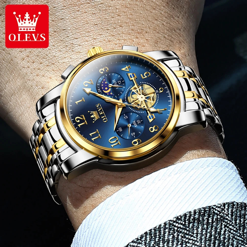 OLEVS 5529 Luxury Quartz Watch For Men Roman Scale Moon Phase Chronograph Man Watches Waterproof Luminous Calendar Wrist Watch