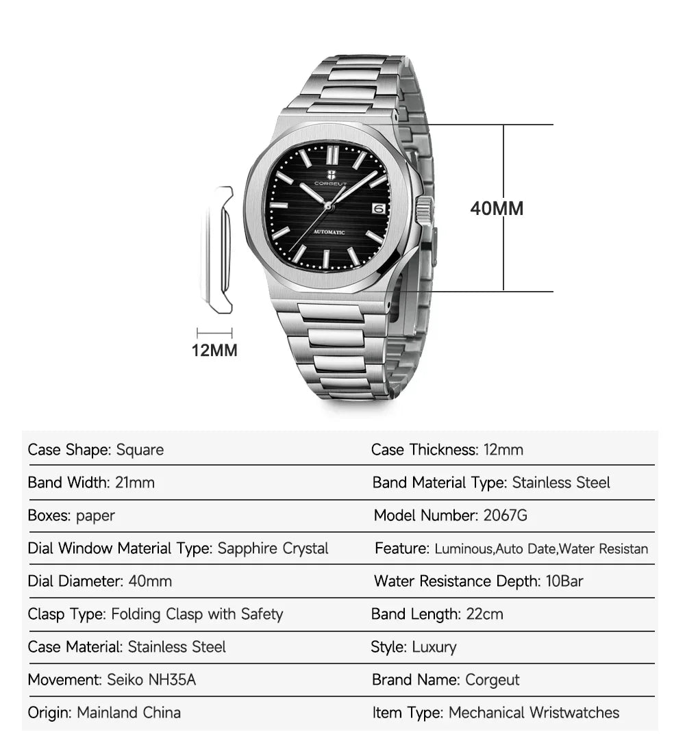 Titanium Men's Watch Automatic Mechanical Waterproof.