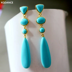 KQDANCE  Women New Blue Apatite Red Turquoise Long Slim Water Drop Earrings with 925 Silver Needle Gold Plated Jewelry Wholesale