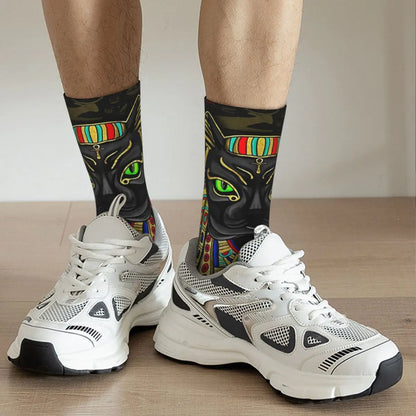 Funny Crazy Sock for Men Bastet Egyptian.