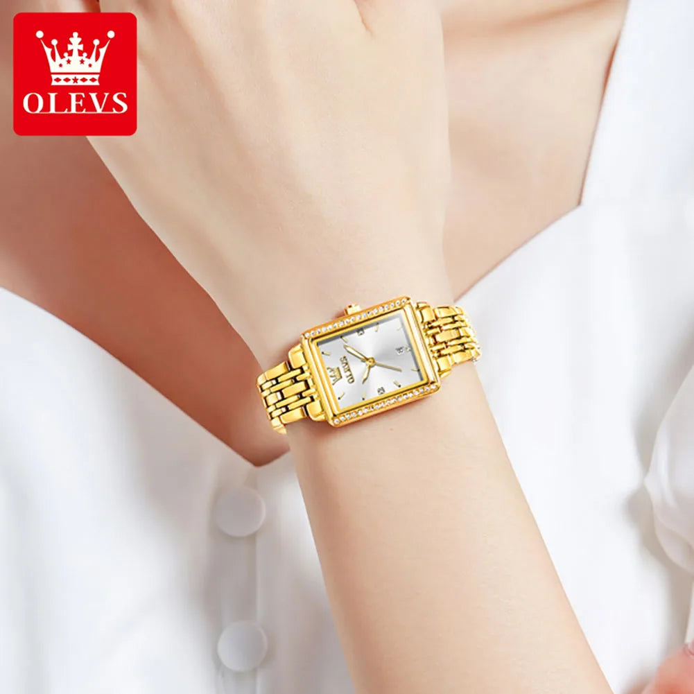 OLEVS Festiva 520 Luxury Women Watch Original Stainless Steel Waterproof Women's Quartz Wristwatch Elegant Gold Watch for Women