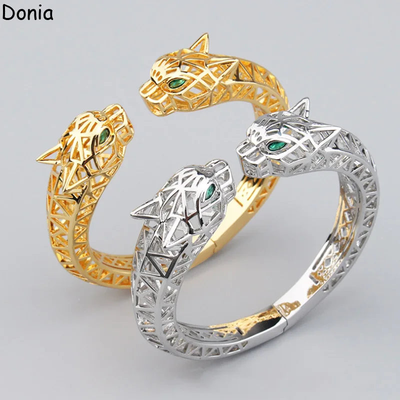 Donia Jewelry's new creative hollow double-headed leopard bracelet European and American popular palace luxury bracelet ring set