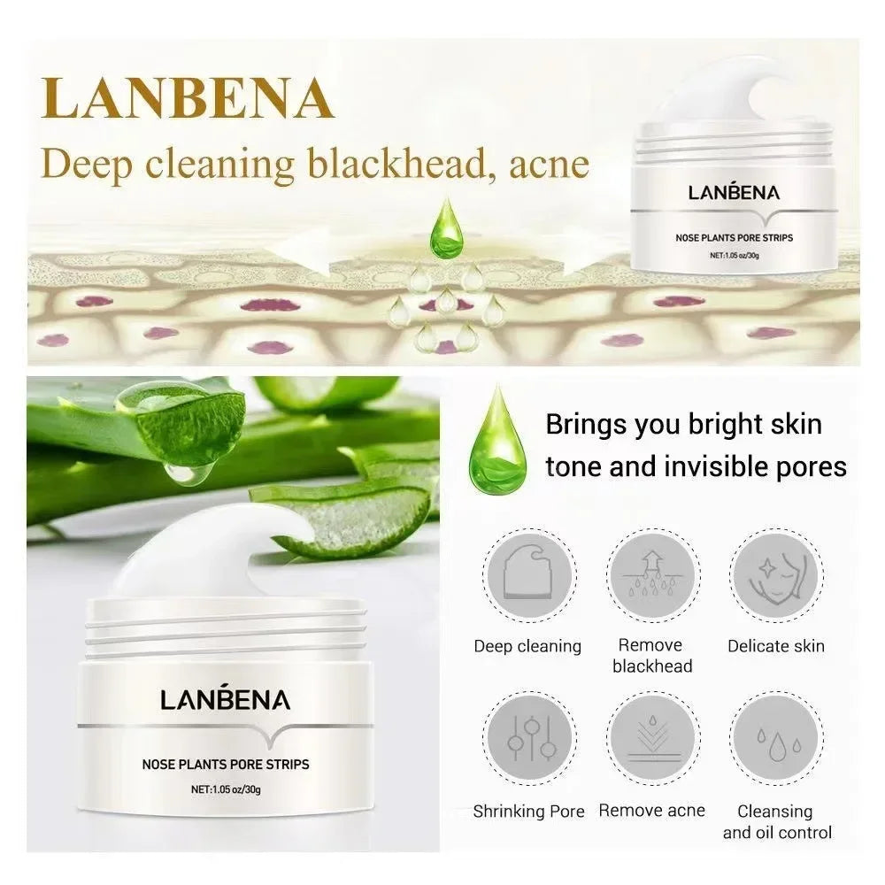 LANBENA Blackhead Remover Cream Paper Plant Pore Strips Nose Acne Cleansing Black Dots Peel Off Mud Mask Treatments Skin Care