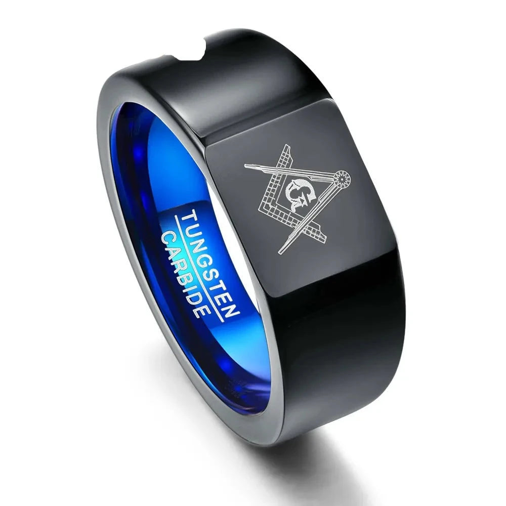 Tungsten carbide ring, Geometric design, Statement jewelry, Modern ring, Unique pattern, Durable material, Fashion accessory, Contemporary style, Men's ring, Women's ring, Wedding band, Bold design, High-quality craftsmanship, Scratch-resistant, Sleek finish,