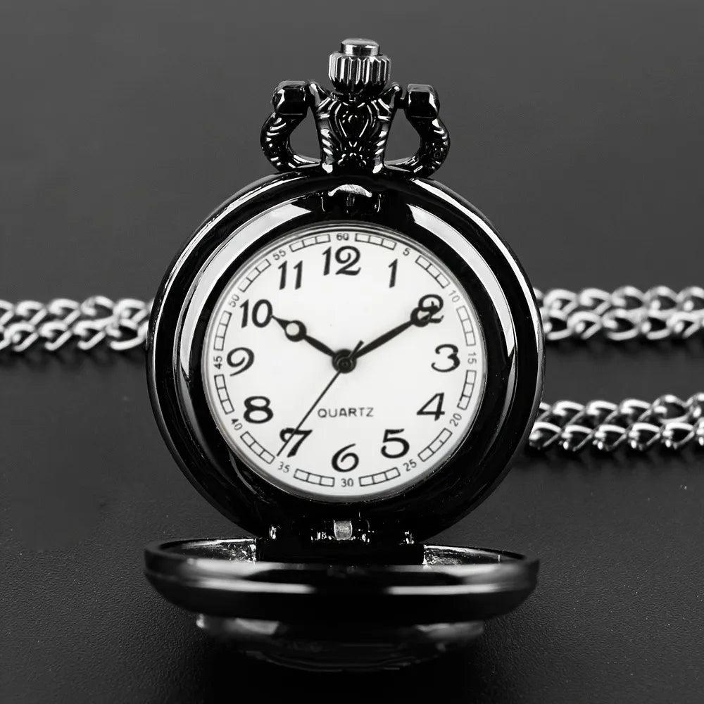 Rose Flower And Moon Quartz Movement Pocket Watch,Exquisite Stylish Black Necklace Chain WatchGreat Gift for Women Ladies Girls