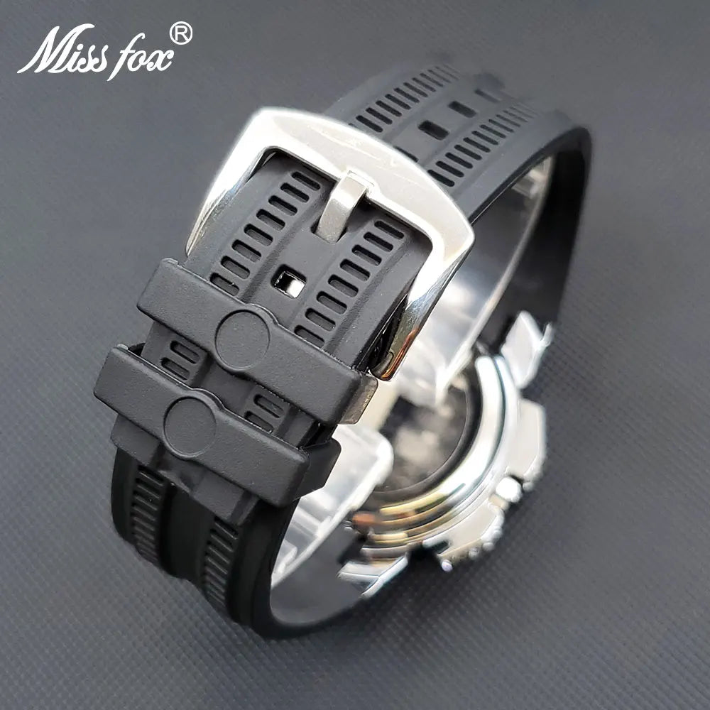 Men's Quartz Watches With Baguette Red Face Black Silcone Strap Dual Dial Watch For Man Unique Special Cool Iced Clock Dropship