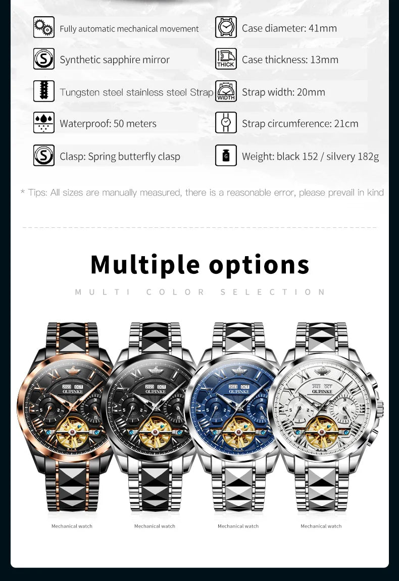 OUPINKE 3236 Top Brand Original Mechanical Watch For Men 50M Waterproof Luxury Men's Watches Automatic Man Dress Wristwatch