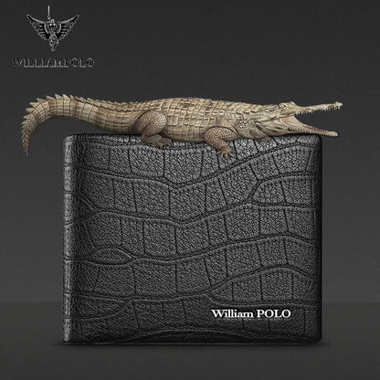 WILLIAMPOLO 100% Genuine Leather Wallet Men Crocodile Pattern Men Card Holder Wallet Real Cowhide Wallets For Man