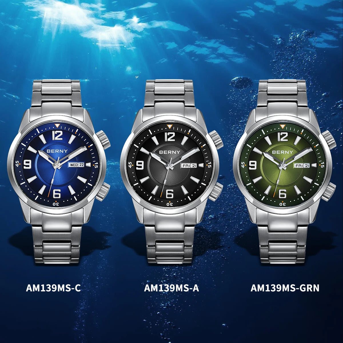 BERNY Diver Men Watch Automatic Wristwatch.