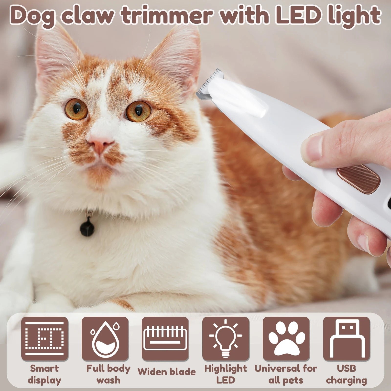 Pet Dog Electric Groomer Trimmer with LED Light Waterproof Pet Foot Hair Trimmer Low Noise Cat Dog Face Foot Ear Hip Paw Shaver