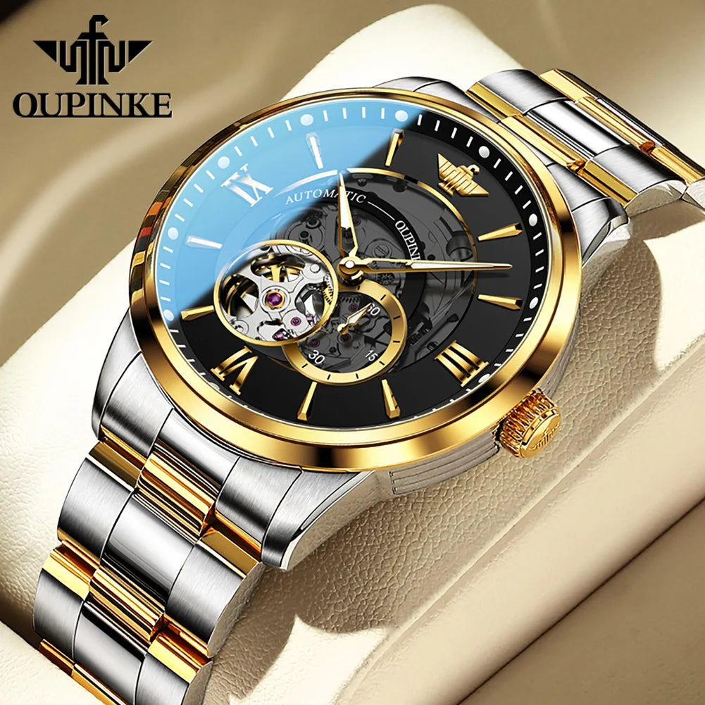 OUPINKE 3190 Automatic Mechanical Watch for Men Japan Movement Skeleton Design Sapphire Crystal Mirror Waterproof Male Watch