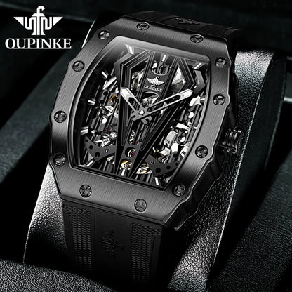 OUPINKE 3179 Automatic Watch for Men Silicone Strap Sapphire Mirror Waterproof Skeleton Mechanical Men&