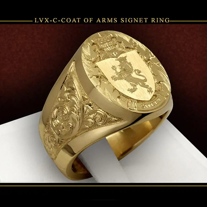 Ring men trends 2024 Crown Lion Shield Badge Ring 18k Yellow Gold Color Royal Seal Men's Ring for party gift for boy