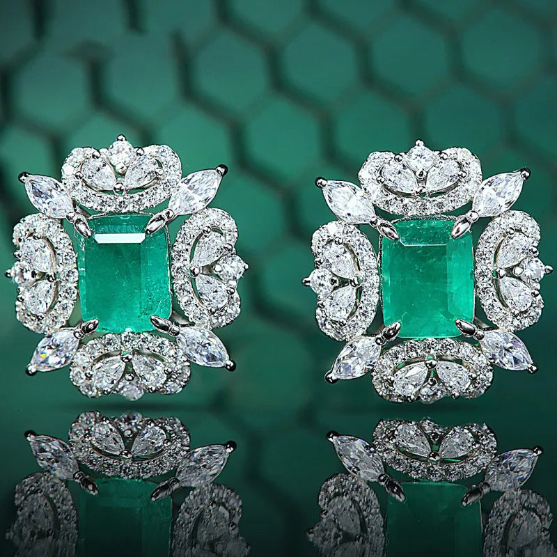 Luxury Brand Emerald Stone All Match Jewelry 925 Silver Needle Ladies Stud Earrings Accessories Gifts No Allergic