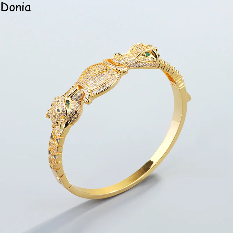 Donia Jewelry Euro-American Double-headed Leopard Crocodile Titanium Steel Micro Inset AAA Zircon Luxury Bracelet Ring