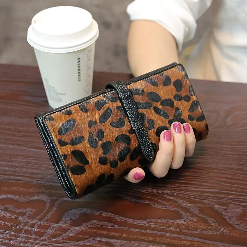 New Fashion Cow Genuine Leather Women Long Wallets Real Leather Female Luxury Brand Designer Leopard Clutch Girl Gift Cash Purse