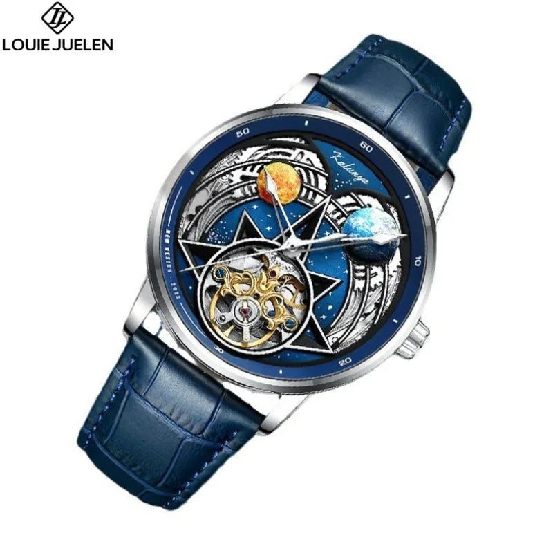 Star sky design Mechanical Watch Men Automatic Tourbillon Mens Watches Waterproof Reloj Hombre Leather Male Clock 3D Wristwatch