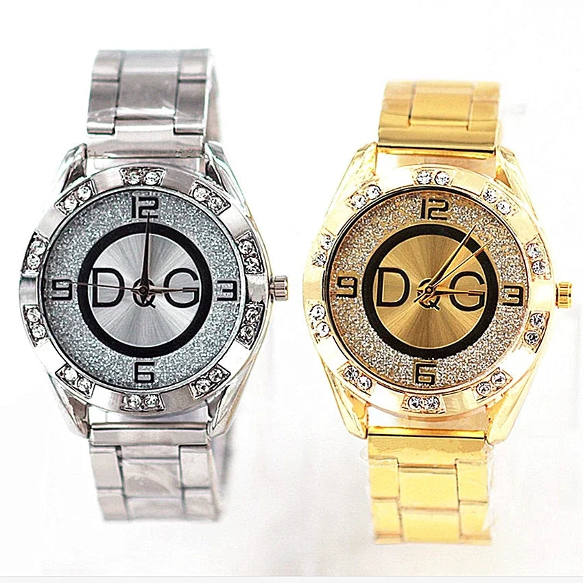 Fashionable crystal quartz luxury watch for women.