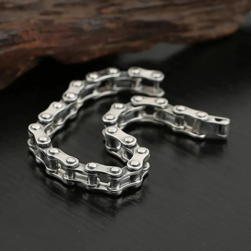 Real Solid S925 Sterling Silver Punk Bracelet Wide.