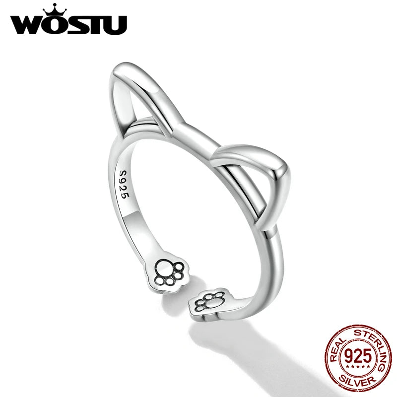 Fashion Silver Simple Cat Ring For Women.