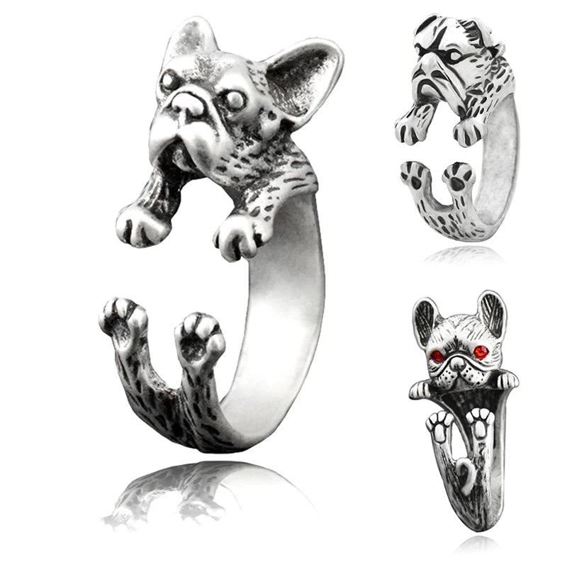 French Bulldog &amp; English Bulldog Pet Ring Anel For Women Dog Animal Midi Finger Metal Rings For Girls Men Jewelry Gift