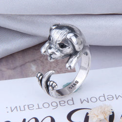 Silver Big Ring Finger Cute Dog.