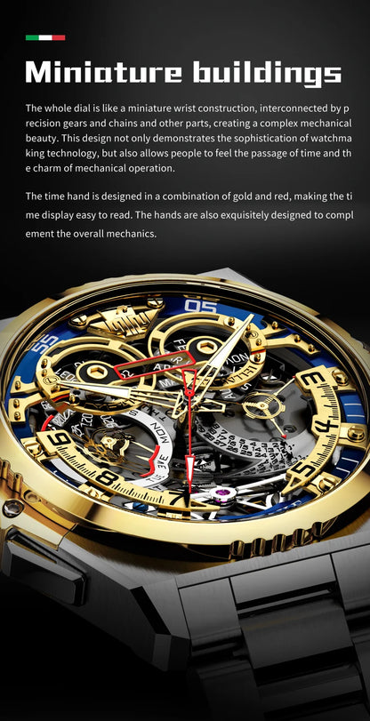 OUPINKE 3266 Luxury Hollow Men Automatic Mechanical Watch High Italian Designer Collaboration Design Date Timing Code Men Watch