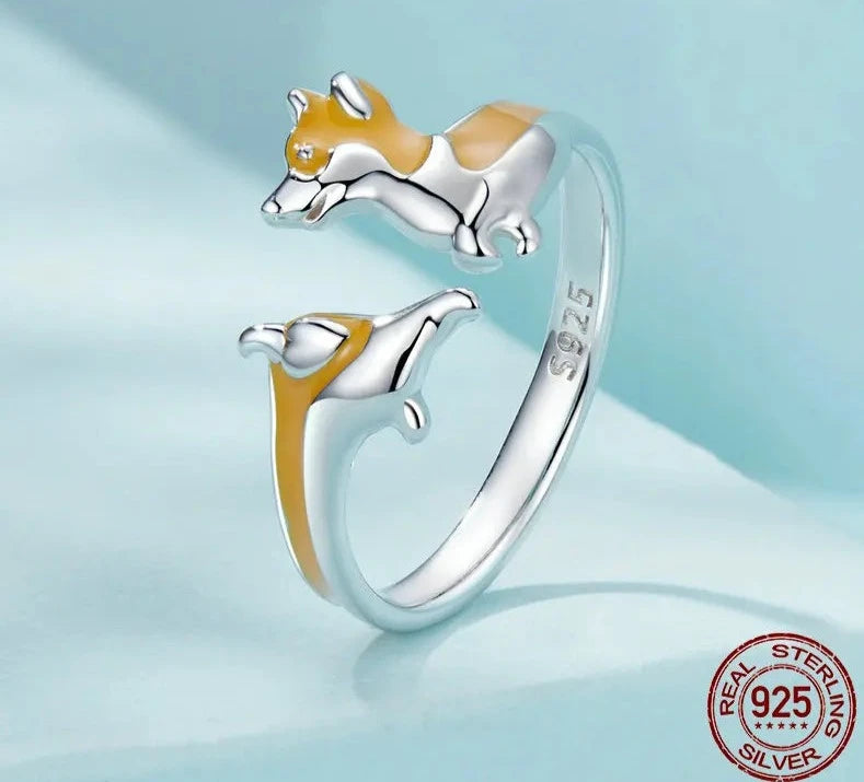 Silver Cute Yellow Dog Pet Ring.