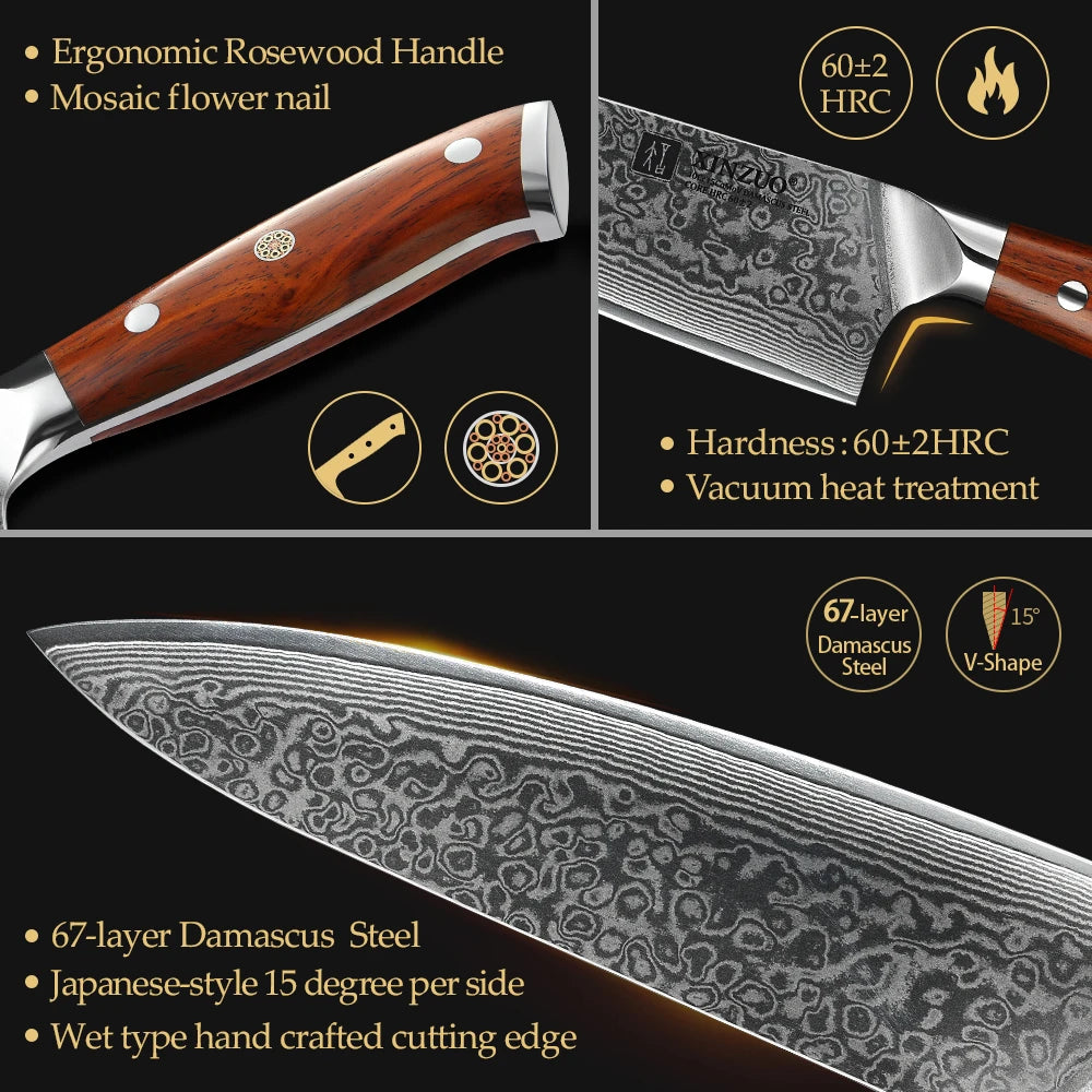 XINZUO 1-10 PCS Kitchen Knife 67 Layers Damascus Steel Chef Slicing Utility Paring Knife Steel Rosewood Handle Razor Sharp