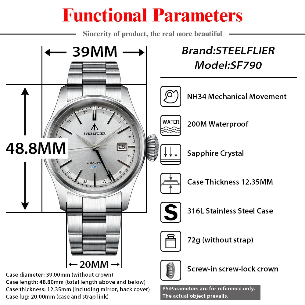 STEELFLIER Official SF790 GMT Mechanical Watch.