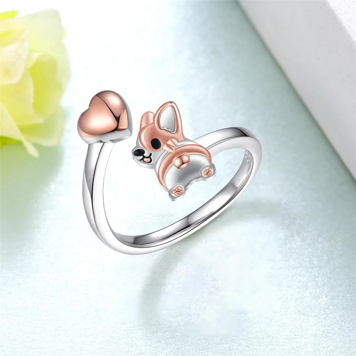 Creative Cute Love Corgi Butt Open Ring for Women.