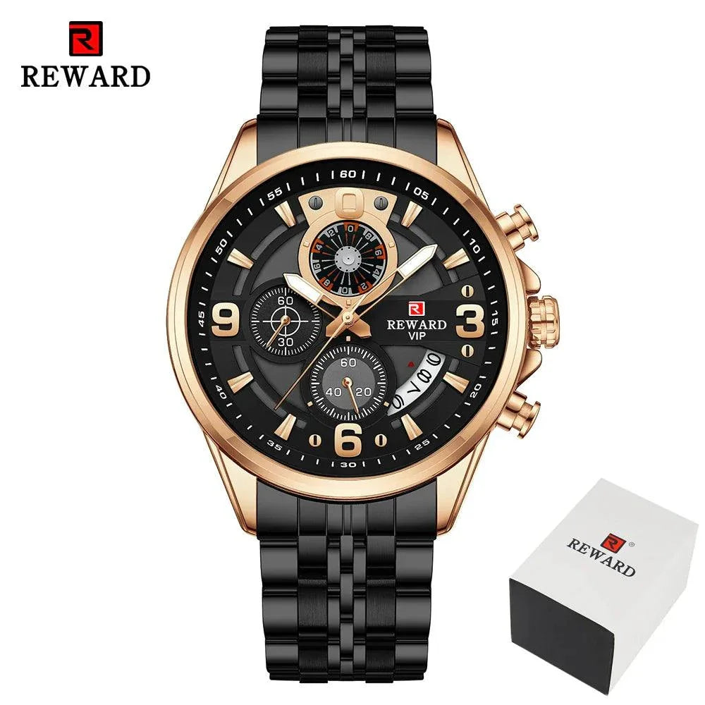 REWARD New Mens Watches Stainless Steel Luxury Waterproof Chronograph