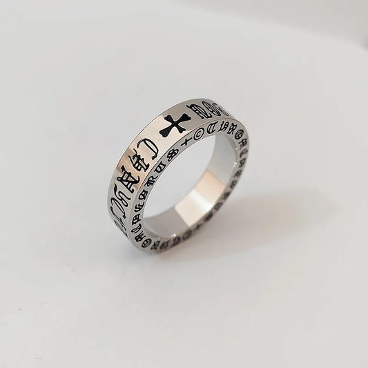 Discover the vintage charm of ACHEZON's Retro Punk Stainless Steel Cross Couple Ring