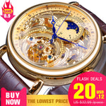 Forsining 2018 Royal Golden Skeleton Display Blue Hands Brown Genuine Leather Belt Mens Mechanical Wristwatches Clock Male