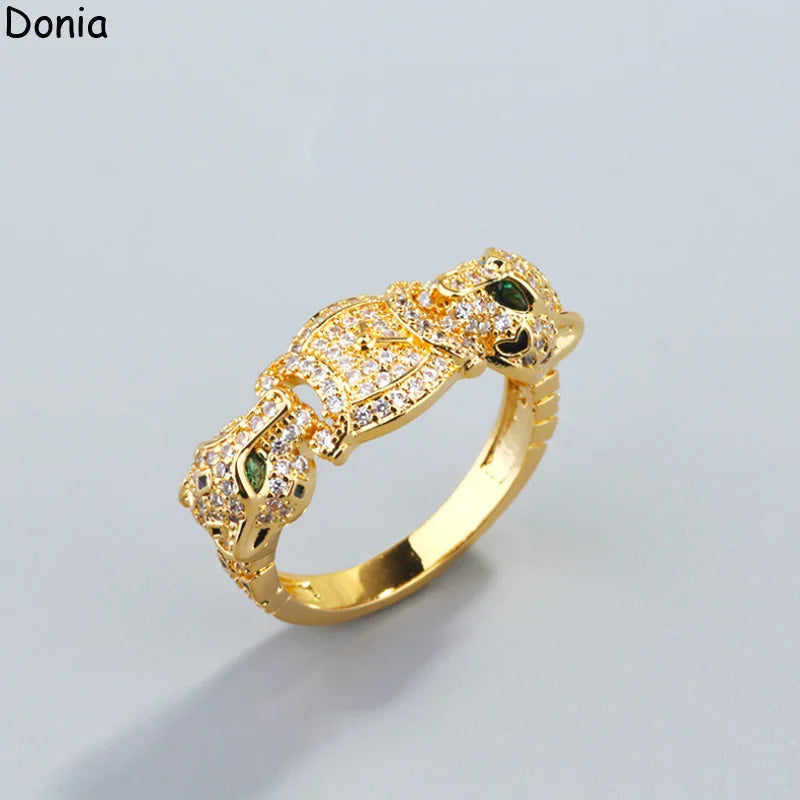 Donia Jewelry European and American Fashion Double-Headed Cheetah Titanium Steel Micro Inset AAA Zircon Luxury Bracelet Ring