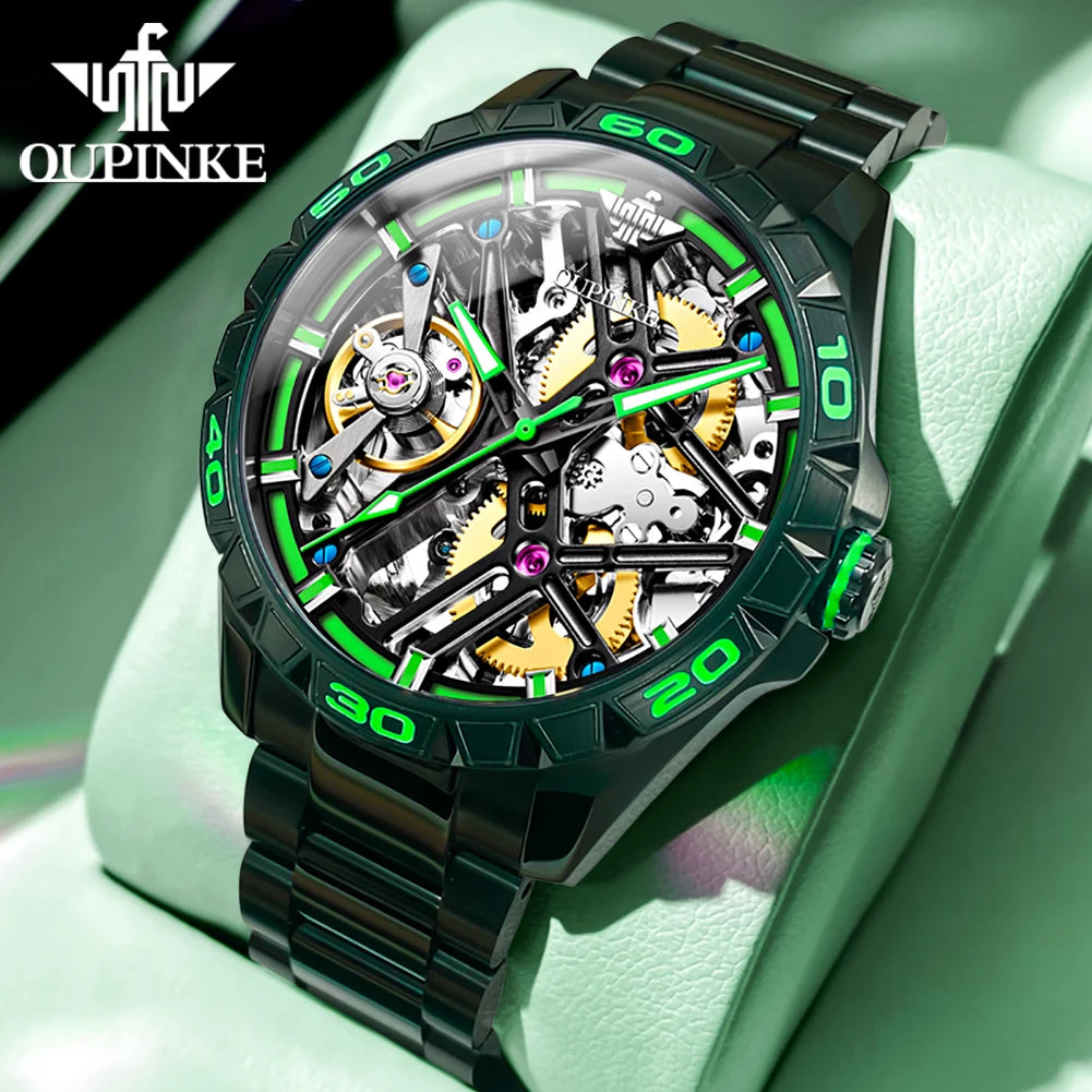 OUPINKE 3196 Official Genuine Watch Men Hollow out Deep Waterproof Luminous Sapphire Mirror Man Hand Clock Luxury