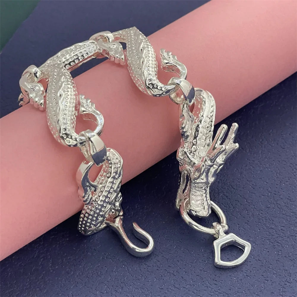 Silver Bracelet White Dragon Classic Men's Fashion